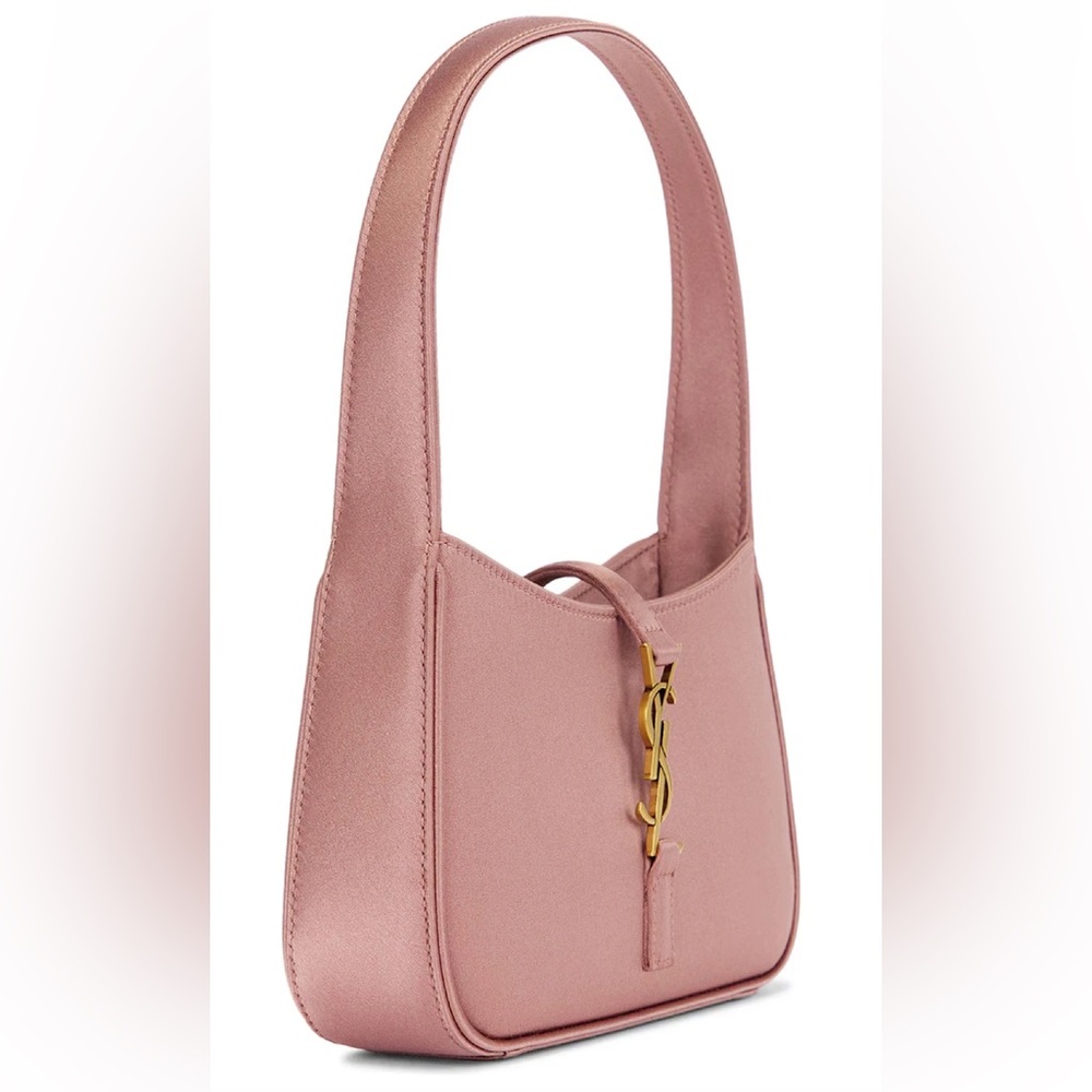 Saint Laurent Mini Le 5 A 7 Hobo Dragee Pink Satin Gold YSL Logo Top Handle Bag - Picture 6 of 16